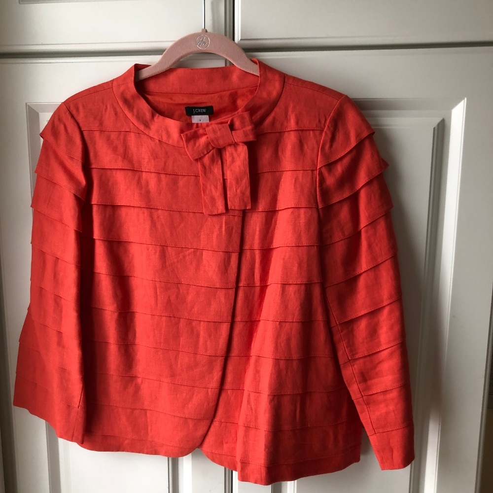 J Crew Orange Linen Pleated Jacket - NWOT